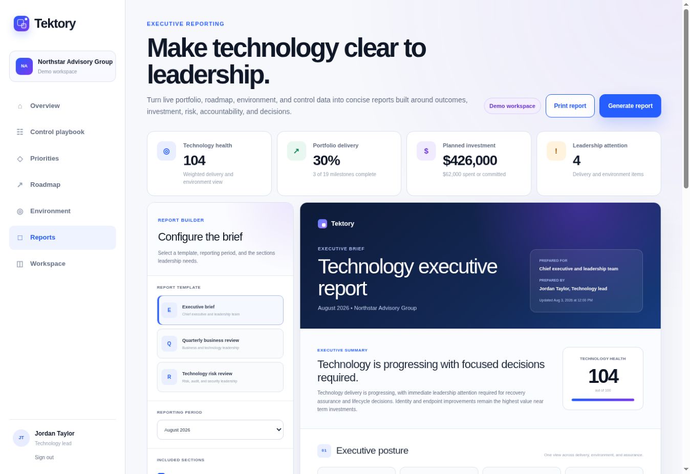 Tektory executive reporting interface